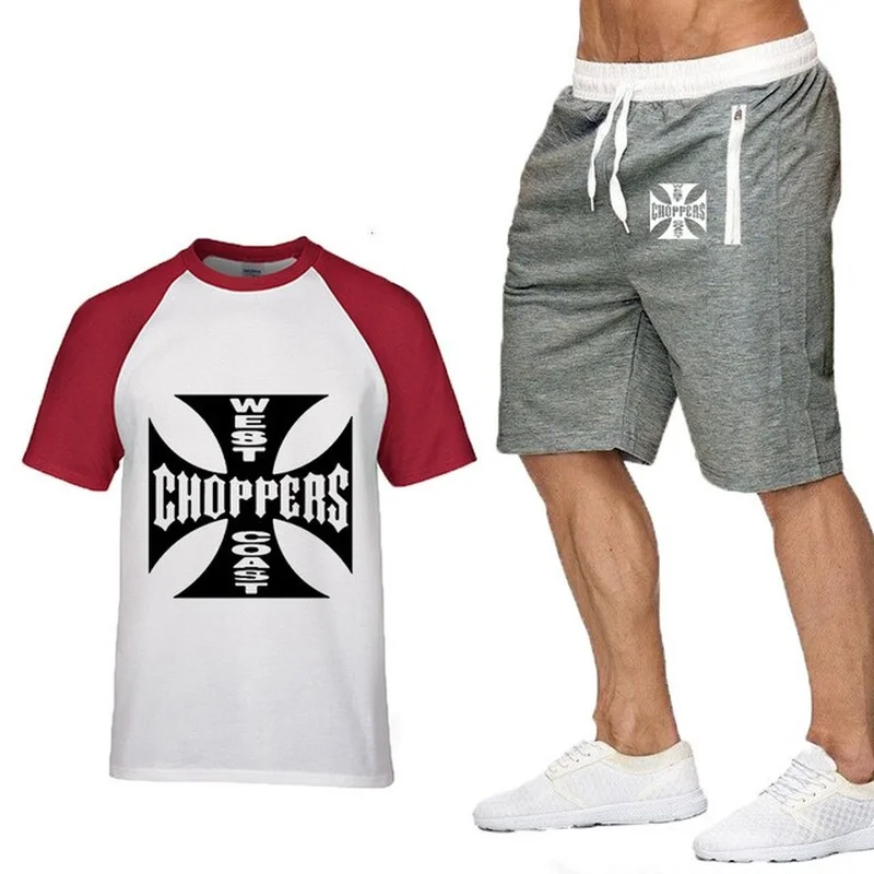 

Summer Men's short sleeve West Coast Printed High Quality Cotton casual Mens High Quality CottonT-Shirt Pants Suit 2Pcs P