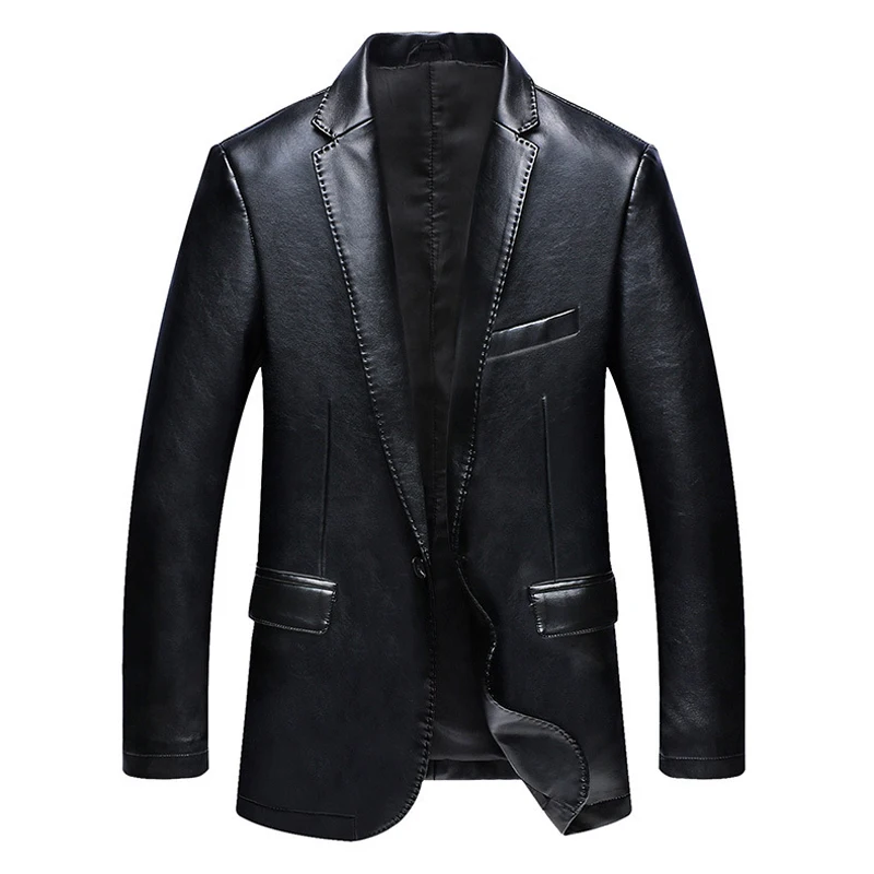 Куртка-бомбер мужская кожаная однотонная модная уличная одежда в европейском