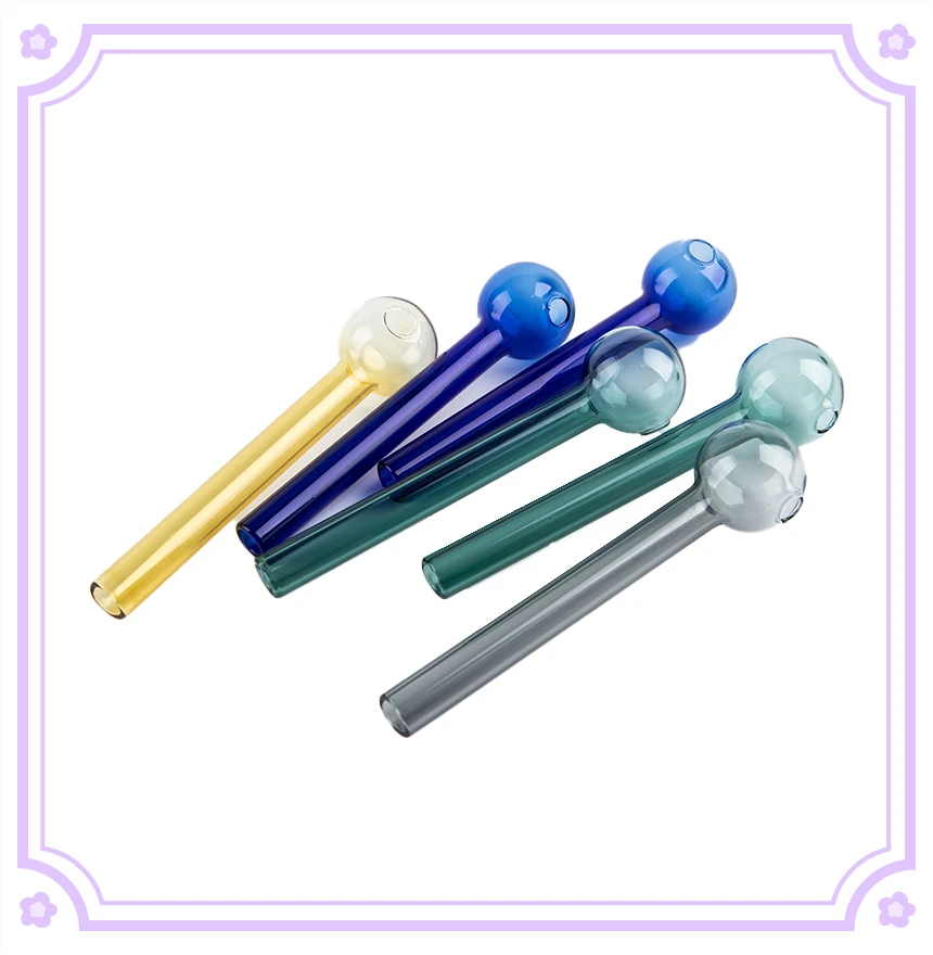 

2PC Portable Clear Glass Oil Burner Tools Tobacco Tube Cigarette Glass PipePortable Colorful Round Head Borosilicate Glass