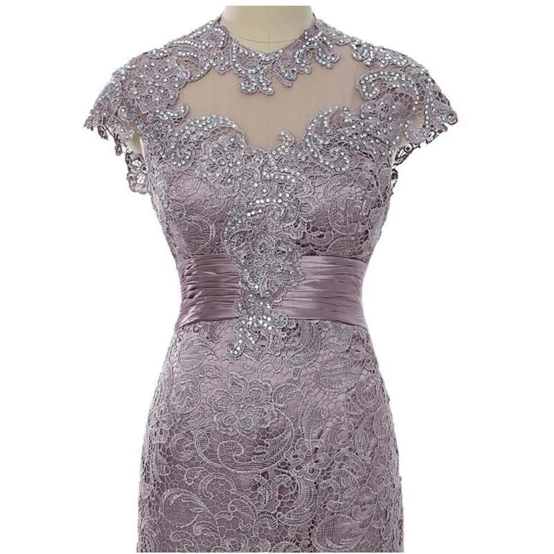 Великолепные трапециевидные кружевные платья лавандового цвета с высоким