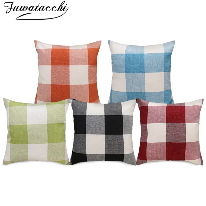 Fuwatacchi Blended Cushion Cover Various Colors of Plaid Pattern Pillow for Home Chair Sofa Decorative Pillowcases 45x45cm | Дом и сад