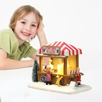 1pcs christmas scene snow house led popcorn wagon village town dollhouse figurine building set home table garden ornaments