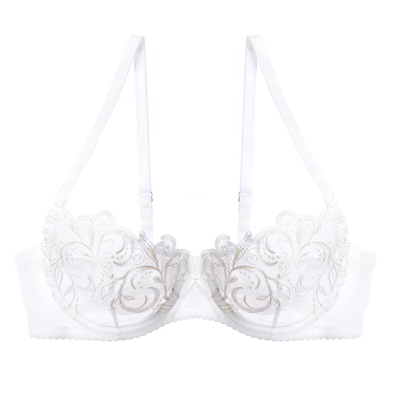 white Lilymoda, женский сексуальный летний ультра тонкий бюстгальтер, ДЕМИ, чашка, балконет, прозрачное, кружевное, с вышивкой, нижнее белье, женский бюстгальтер - Цвет: white