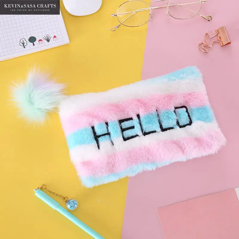 Радуга пенал качество плюшевые школьные принадлежности канцелярские подарок