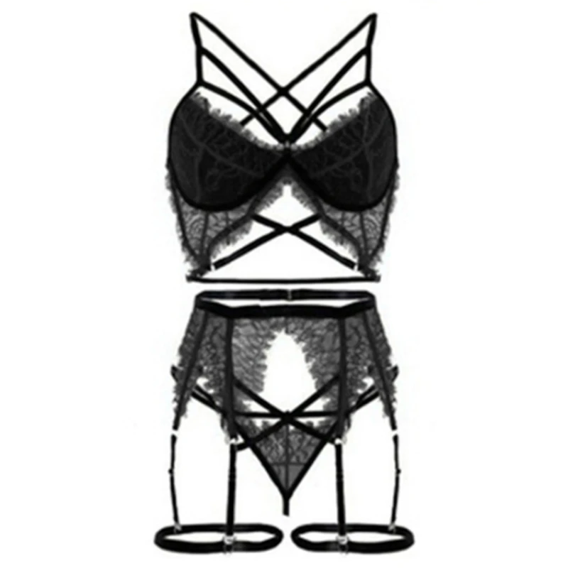 

Lingerie Women's Underwear Set Sexy Bra Underwear Goth Lingerie 3 piece Set Brassiere Erotic Lingerie Female Bra Set