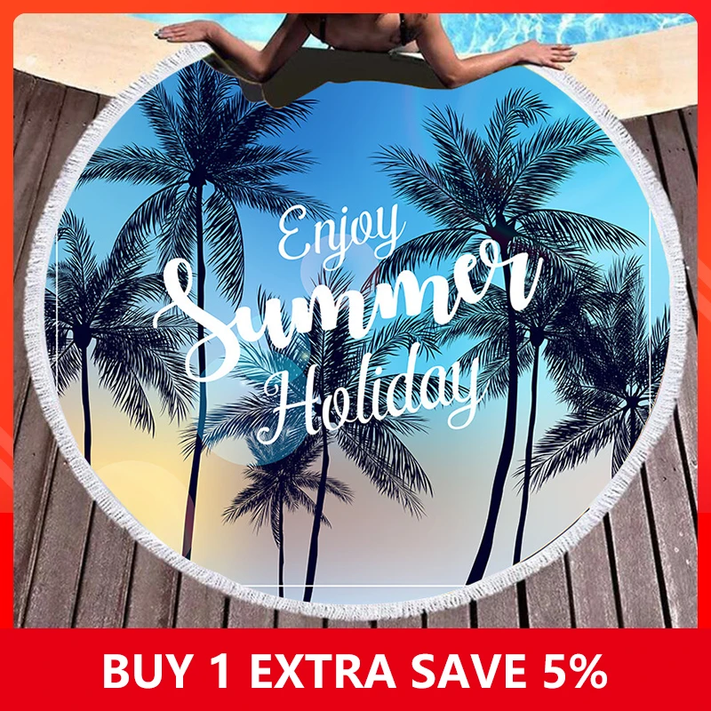 

150x150cm Sunset Style Beach Towel Adult Quick-drying Microfiber Bath Towel Female Wrap Skirt Shawl Round Beach Mat Blanket