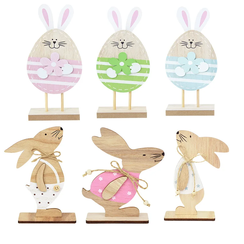 

Creative Cute Wooden Easter Rabbit Bunny Ornament Kids Toy DIY Hanging Craft Home Festive Easter Party Supplies Table Decoration