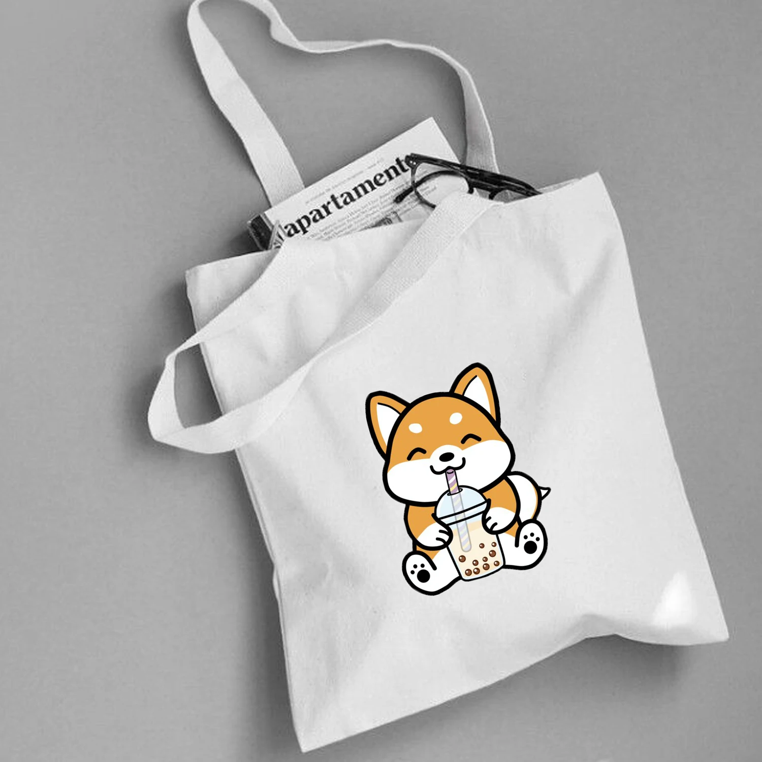 

Сумка женская холщовая, многоразовая, с изображением собаки, хозяйственная сумка с изображением мультипликационных героев