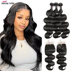 Ishow бразильские волнистые пучки с застежкой 3 пряди с застежкой свободная часть с детскими волосами 100% Remy человеческие волосы с застежкой