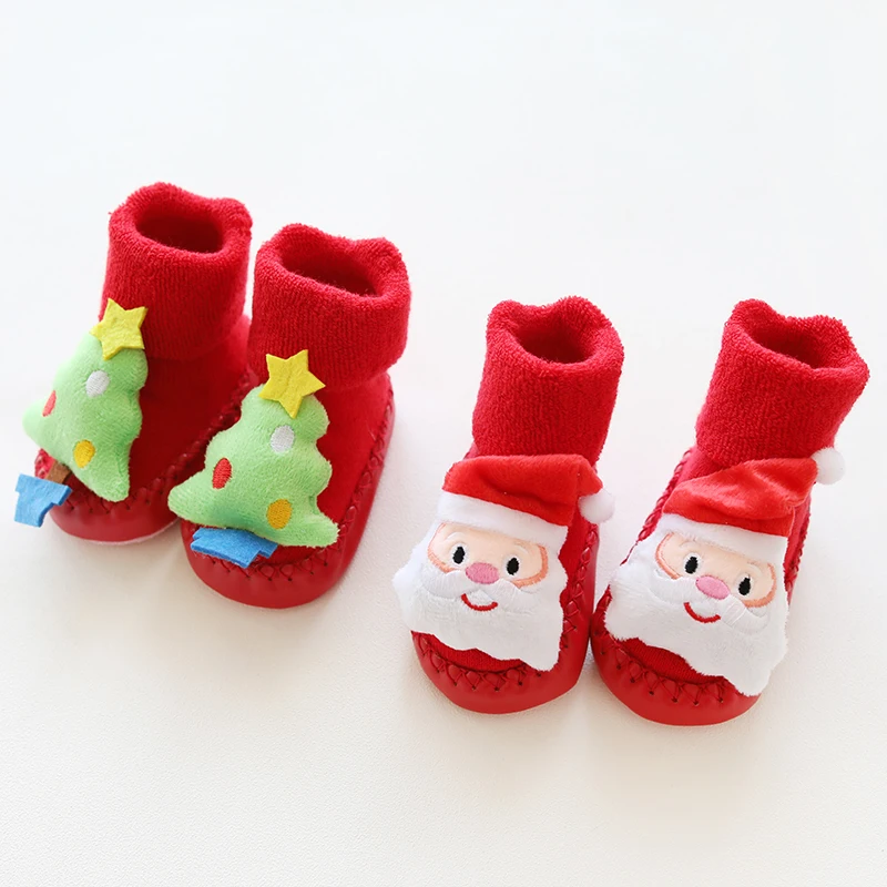 Socks Baby Christmas Winter New Born Socks Rubber Soles Skid Resistant Indoor Socks Warm Thick Sock Shoes Xmas New Year Gift