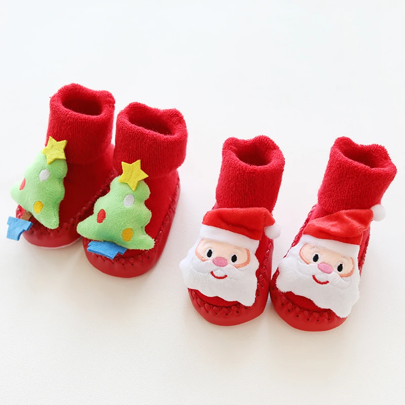 

Socks Baby Christmas Winter New Born Socks Rubber Soles Skid Resistant Indoor Socks Warm Thick Sock Shoes Xmas New Year Gift