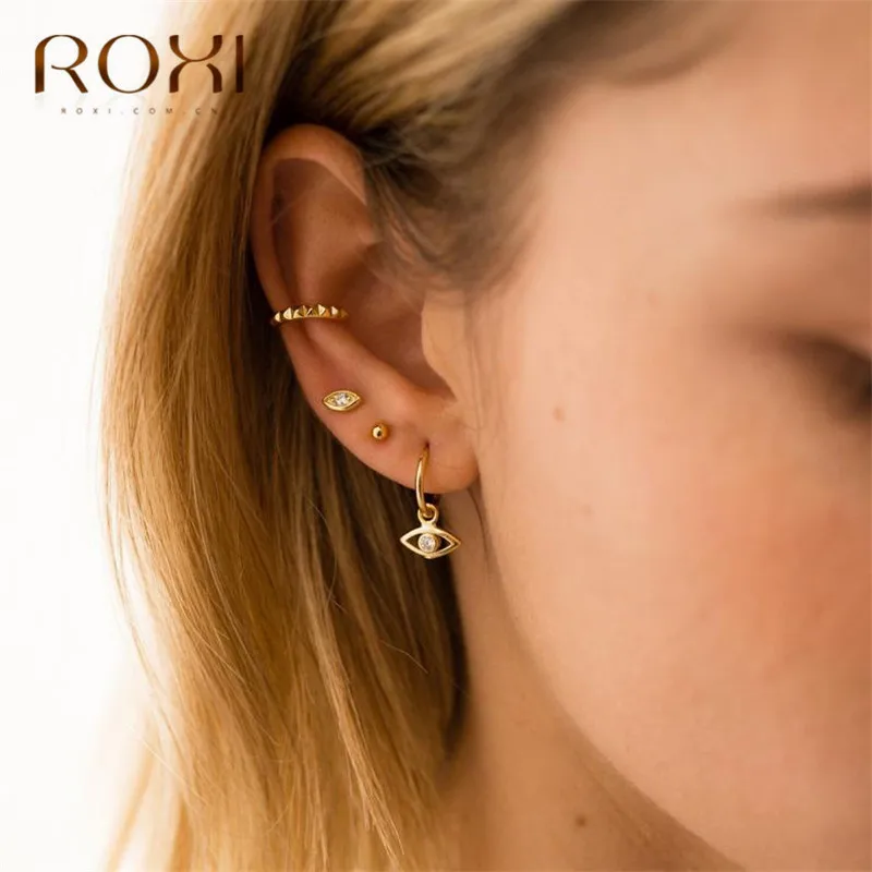 ROXI новые модные ювелирные изделия мини серьги-гвоздики для глаз для женщин Подарки счастливые сглаз серьги-гвоздики серьги из стерлингового серебра 925 пробы