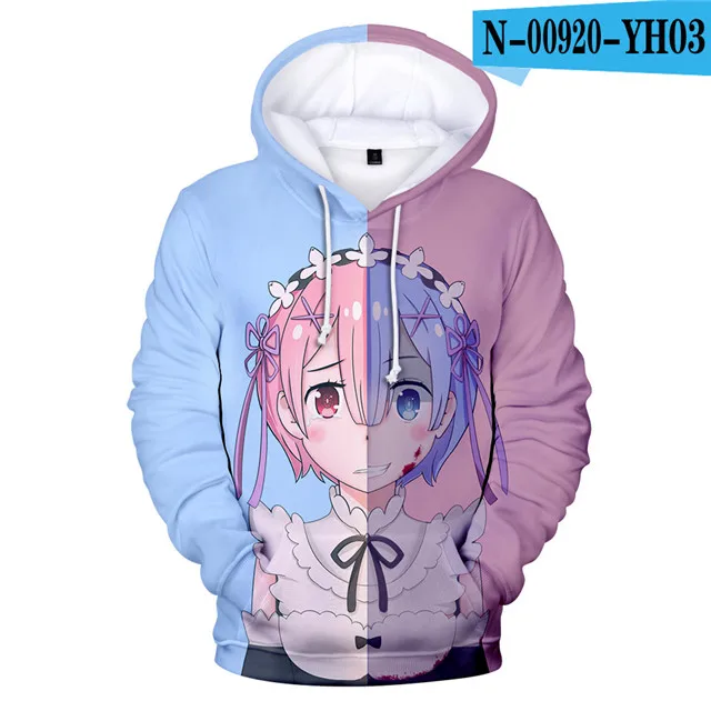 

Hip Hop Kawaii Re ZERO Rem Ram 3D printed Hoodies Sweatshirts Men/Women Youthful Sweatshirt Adult/Child Trendy Leisure Pullovers