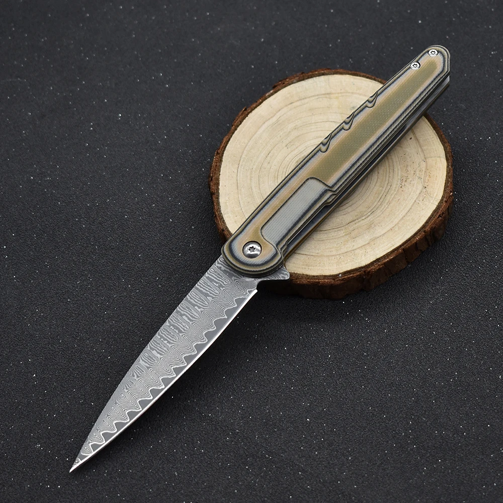 Дамасский стальной нож маленький клипсовый резец для выживания на природе