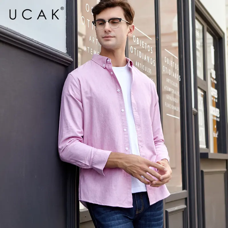 UCAK брендовая хлопковая рубашка для мужчин 2019 Новое поступление Осенняя уличная