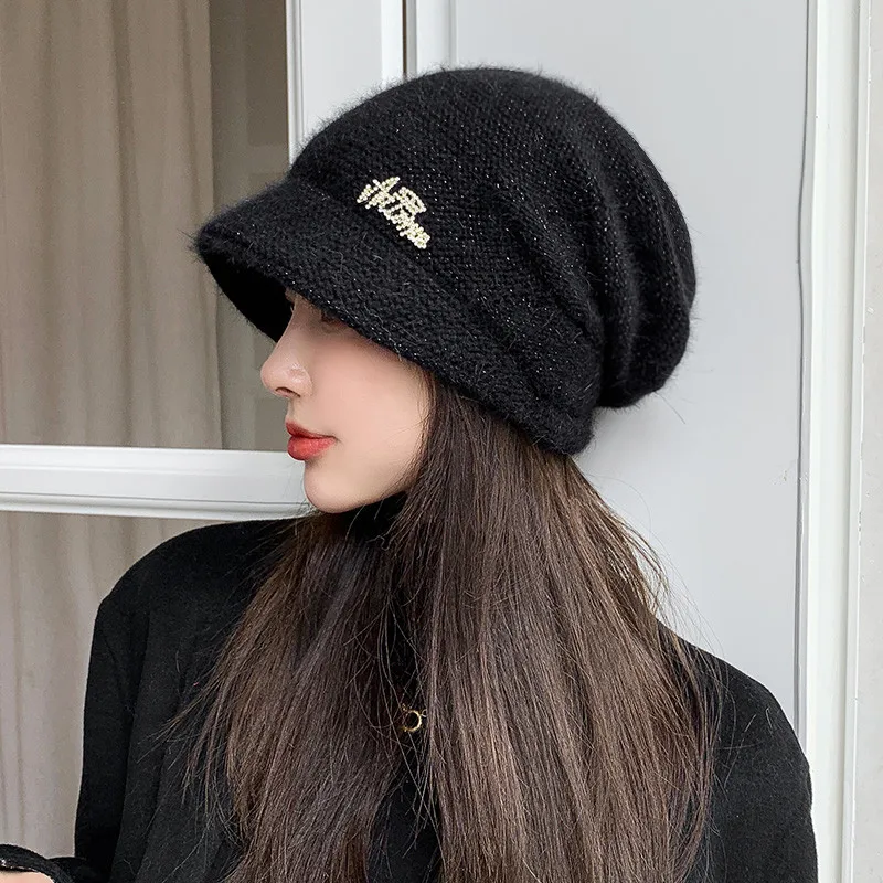 

Autumn Wnter Women Beanie Hat 6 Colors All Match Pile Cap Warm Fashion Skullies Elastic Windproof Earflap Hats With Letters