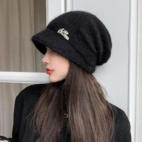 autumn wnter women beanie hat 6 colors all match pile cap warm fashion skullies elastic windproof earflap hats with letters