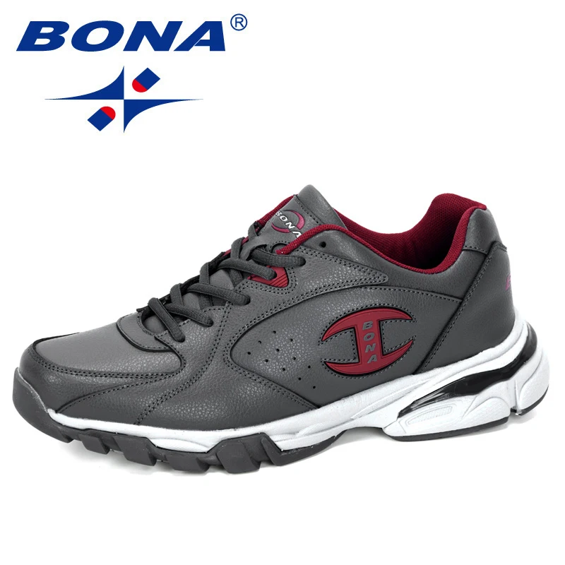 Dark grey dull red BONA/ Новые популярные спортивные ботинки мужские кроссовки Zapatos Corrientes De Verano chaussure homme Marque Zapatos De Mujer, модные - Цвет: Dark grey dull red