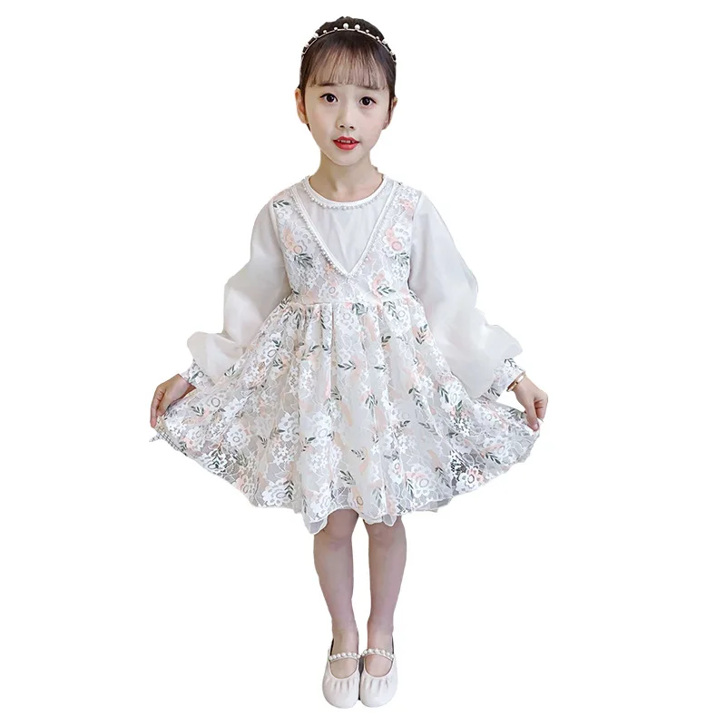 

Children Dresses Sweet Kids Lace Flower Girl Dresses For Party And Wedding Leisure Embroidered Long Sleeve Gauze Princess Dress