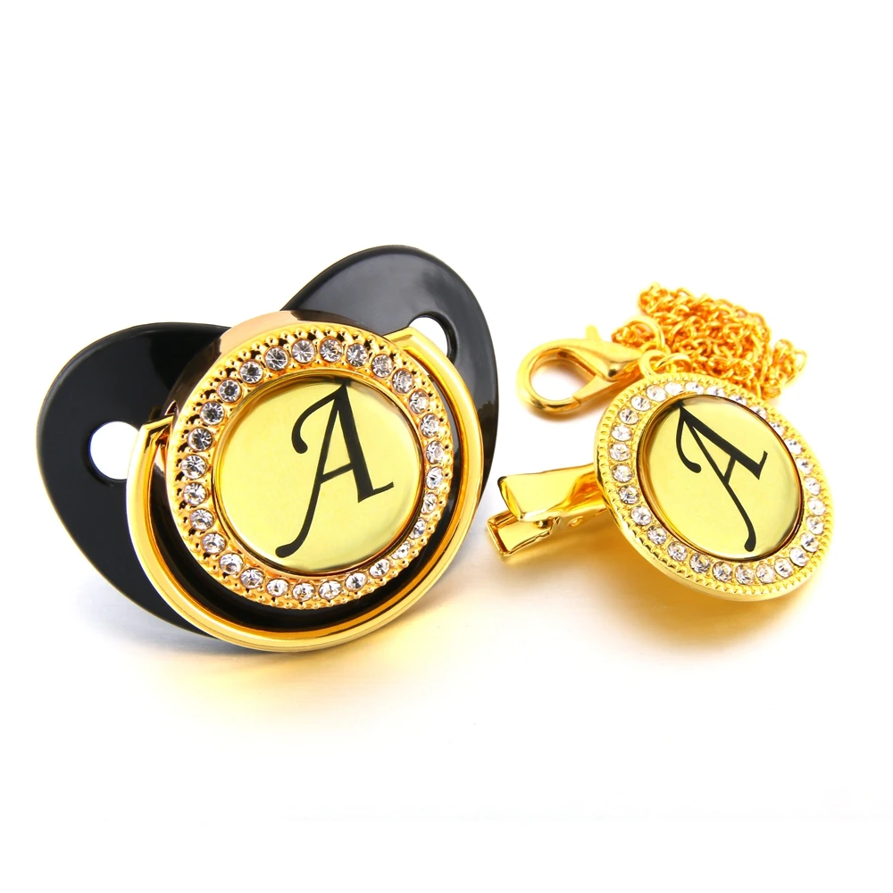 

Соска-пустышка золотистая/черная с любыми инициалами и надписями