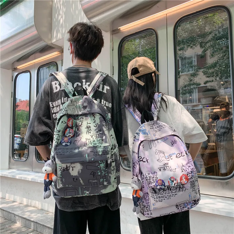 

New Simple Printing Fashion Student Schoolbag Large Capacity Graffiti Hit Color Backpack Leisure Travel Campus Backpack