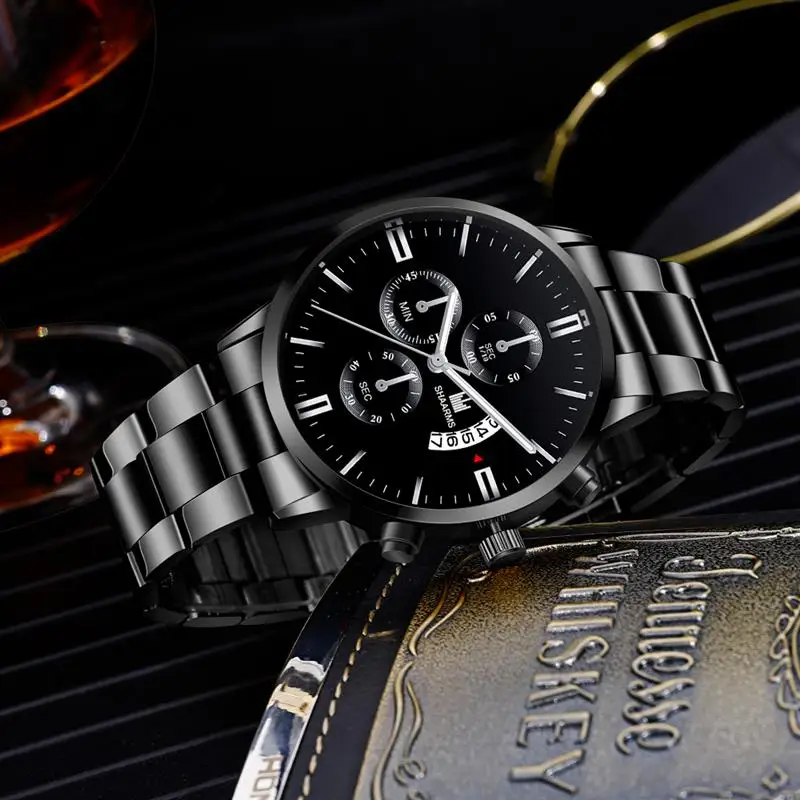 2019 роскошные черные мужские часы из нержавеющей стали модные деловые Аналоговые