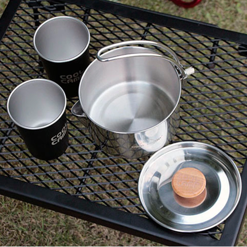 

Outdoor Picnic 1.1L Stainless Steel Tea Pot Camping Coffee Pot Cooking Pot Kettle with Foldable Handle Cookware