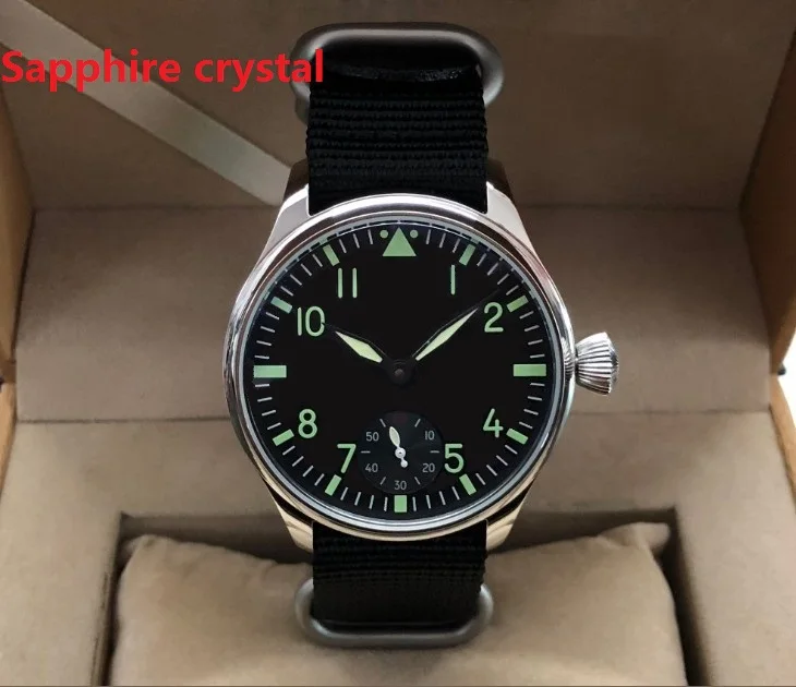 Сапфировое стекло 44 мм черный циферблат Азиатский 6498 17 драгоценностей