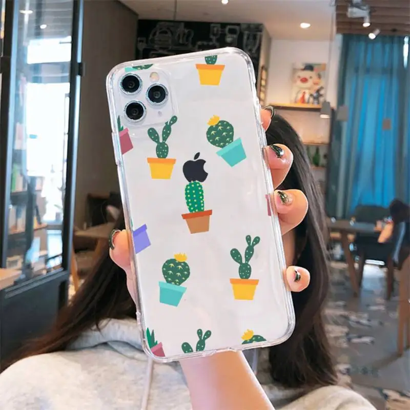 

Lovely kawaii Cartoon cactus Phone Case Transparent soft For iphone 5 6 7 8 11 12 s c se plus mini x xs xr pro max cover shell