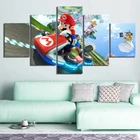 Модульные картины на холсте с постером, 5 шт., картины для Марио, картины с рисунками из мультфильмов, картины HD, домашний декор, настенное искусство для гостиной