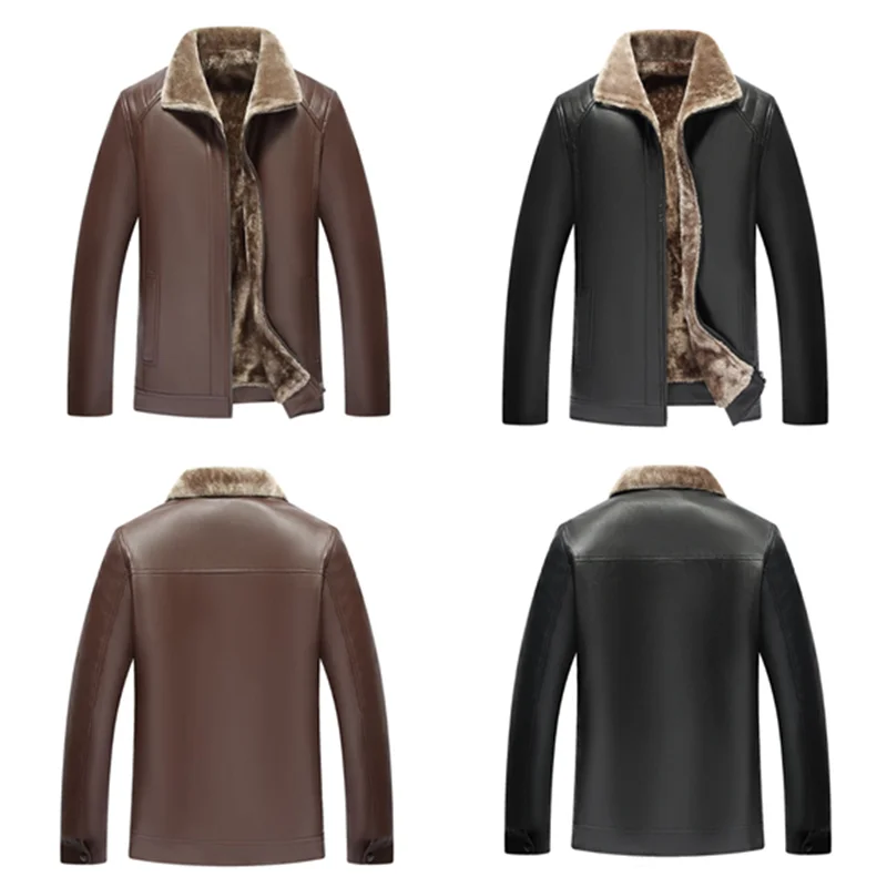 

Men's leather plus velvet jacket motorcycle pu leather jacket fur integrated warm leather jacket men's casual slim windbreaker