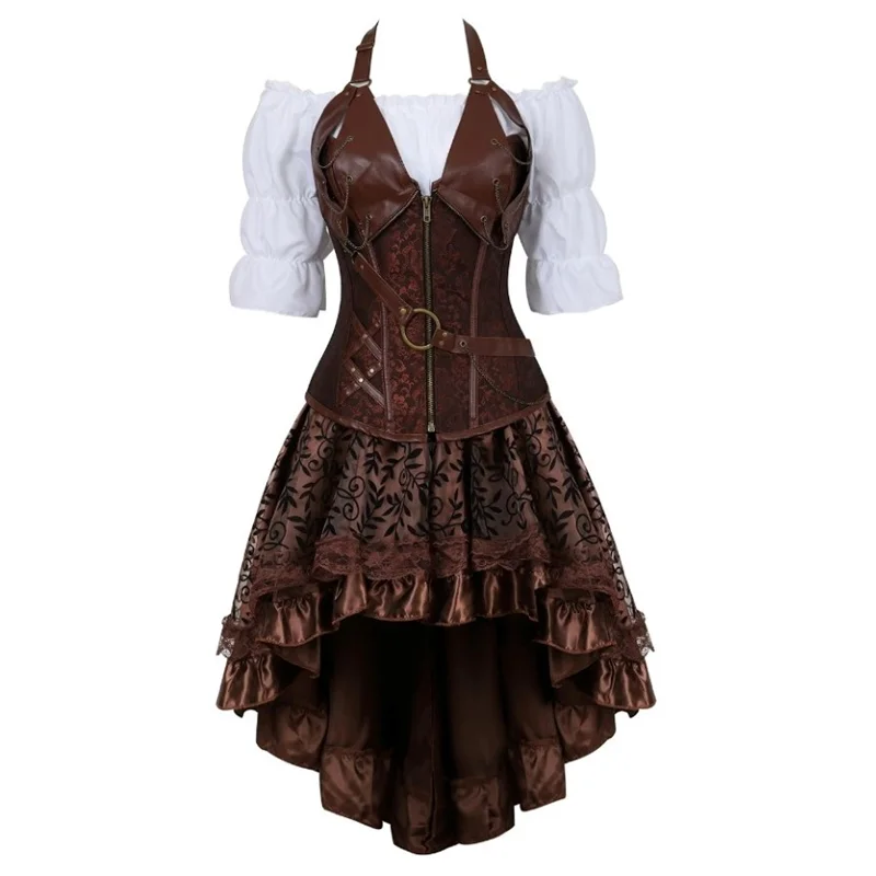 Платье-корсет в стиле стимпанк готические платья женский кожаный корсет из