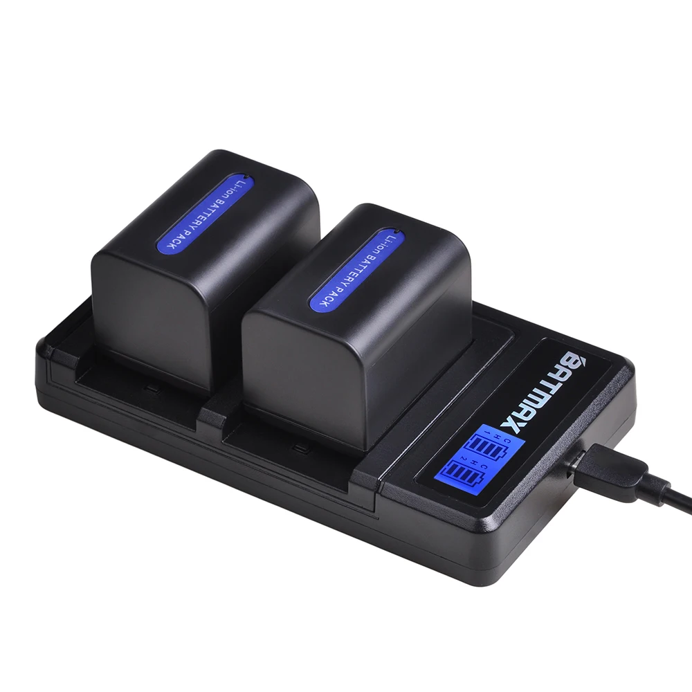 2 шт. аккумуляторы 3000 мАч NP FH70 + зарядное устройство с двумя USB портами и ЖК