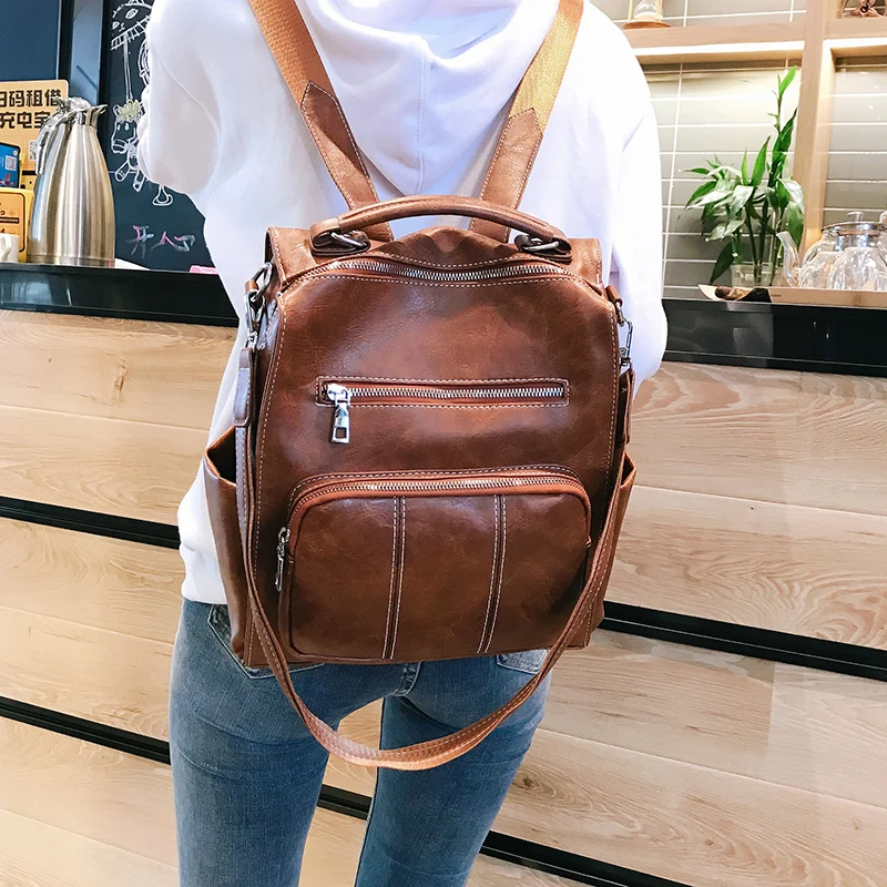 

Fashion Backpack Women High Quality Soft Leather Retro Casual Luxury Brand Shoulder Bag Waterproof College School Backpack