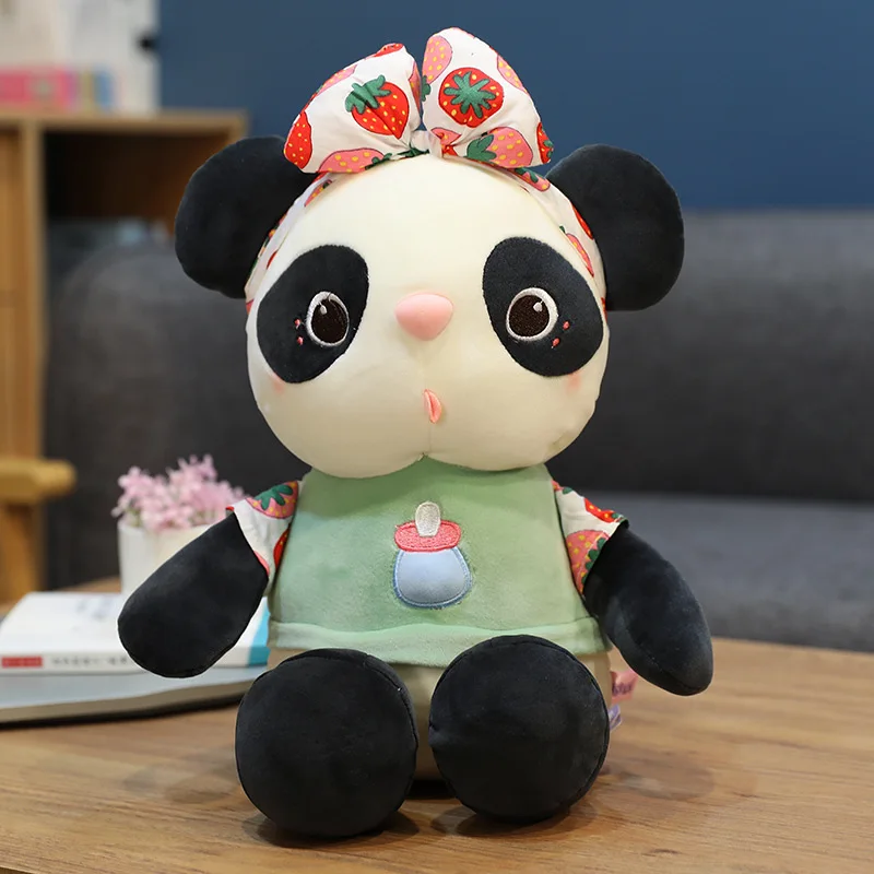

2021 New Doll Toy Cute Panda Plush Bowknot Bear Doll hold pillow Cloth Doll Kids Toys Baby Birthday Gift For Children