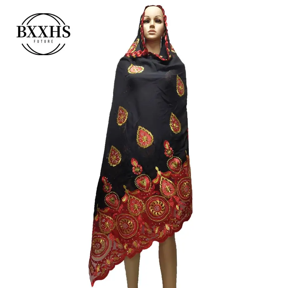 2019 Новые африканские женские шарфы мусульманские вышивка мягкий хлопок длинный