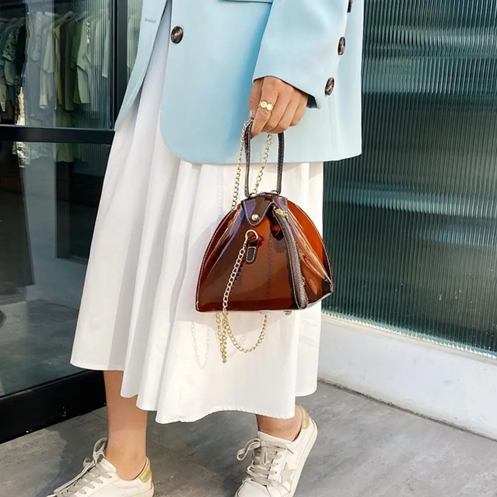 Lady Leather handbag Mini Triangle Women Clutch Purse Hand Bag Clutches Casual Phone Package Transparent Jelly |