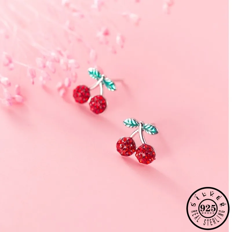 Для девочек 925 стерлингового серебра Cherry Форма с красным кубический циркон