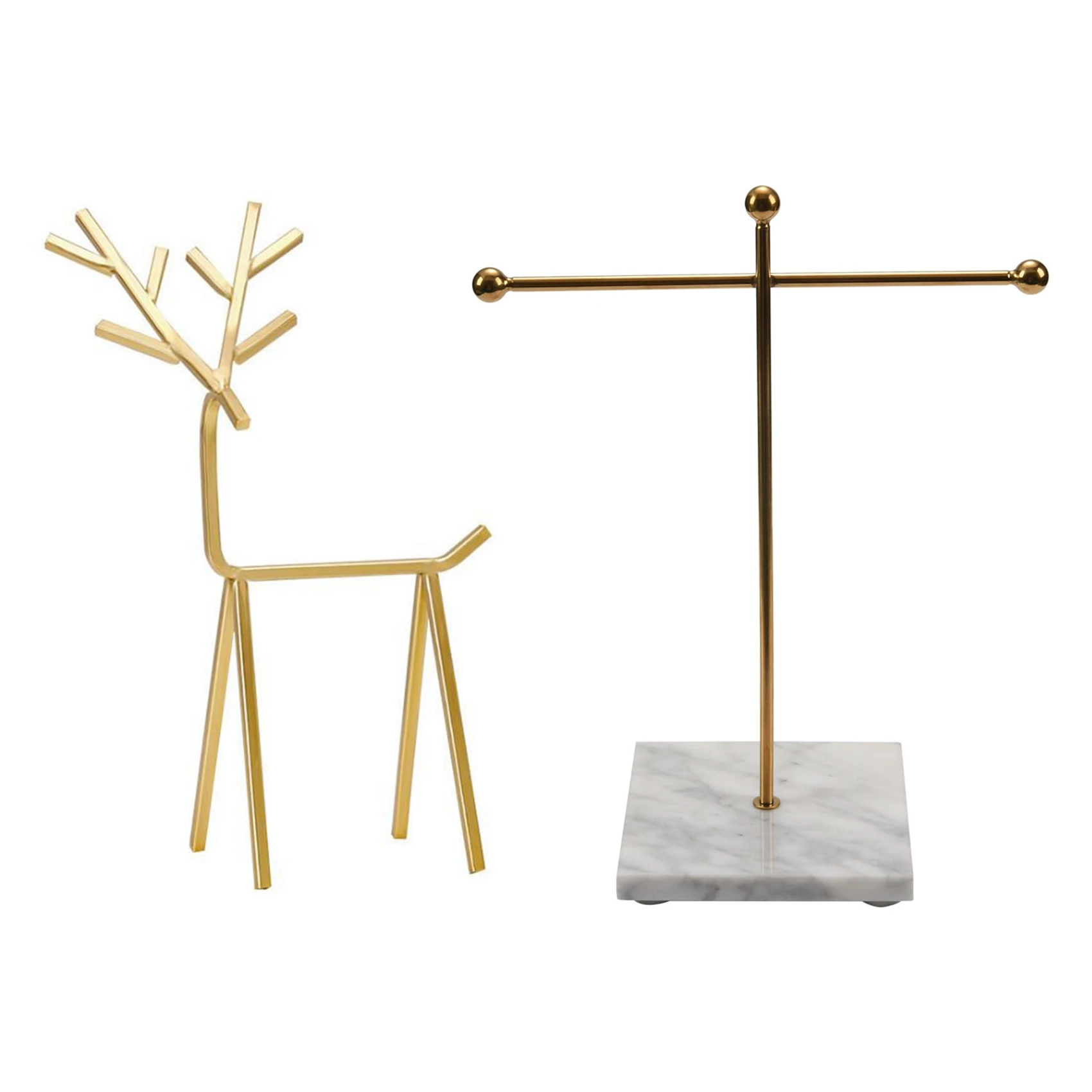 

2 PCS Nordic Metal Golden Storage Rack Small with Antler Jewelry Stand Decorative Ornaments Necklace Display Stand