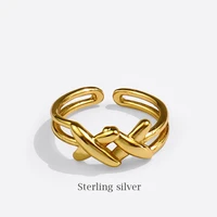new rings for women overlap ring weaving geometric gold rings hollow 925 sterling silver rings party wedding birthday jewelry
