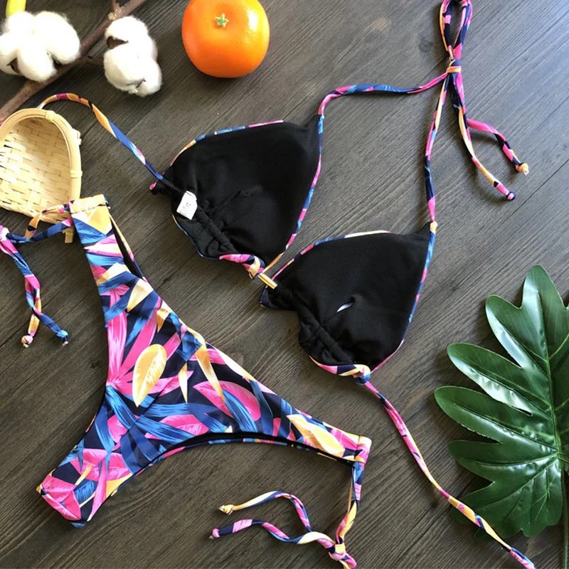 Купальник-бикини женский с завязками на шее эффектом пуш-ап S ~ XL