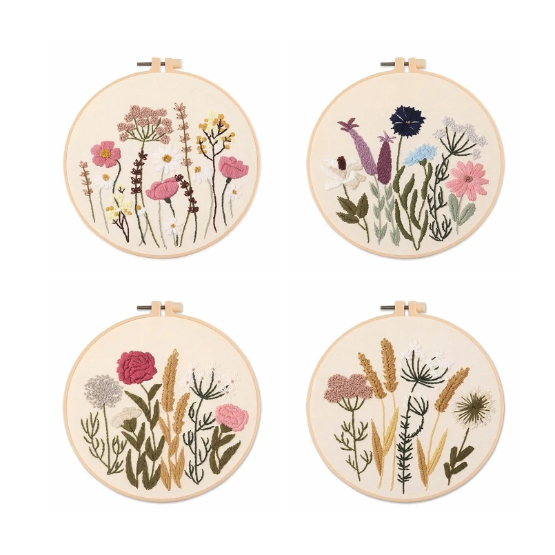 

Easy Plant Flowers Embroidery Kit for Beginners, Line Embroidery Starter Kits, Gift Embroidery Set, Craft Kit, English Manual