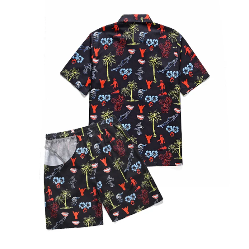 Мужской повседневный костюм с принтом гавайский пляжный праздничный черный