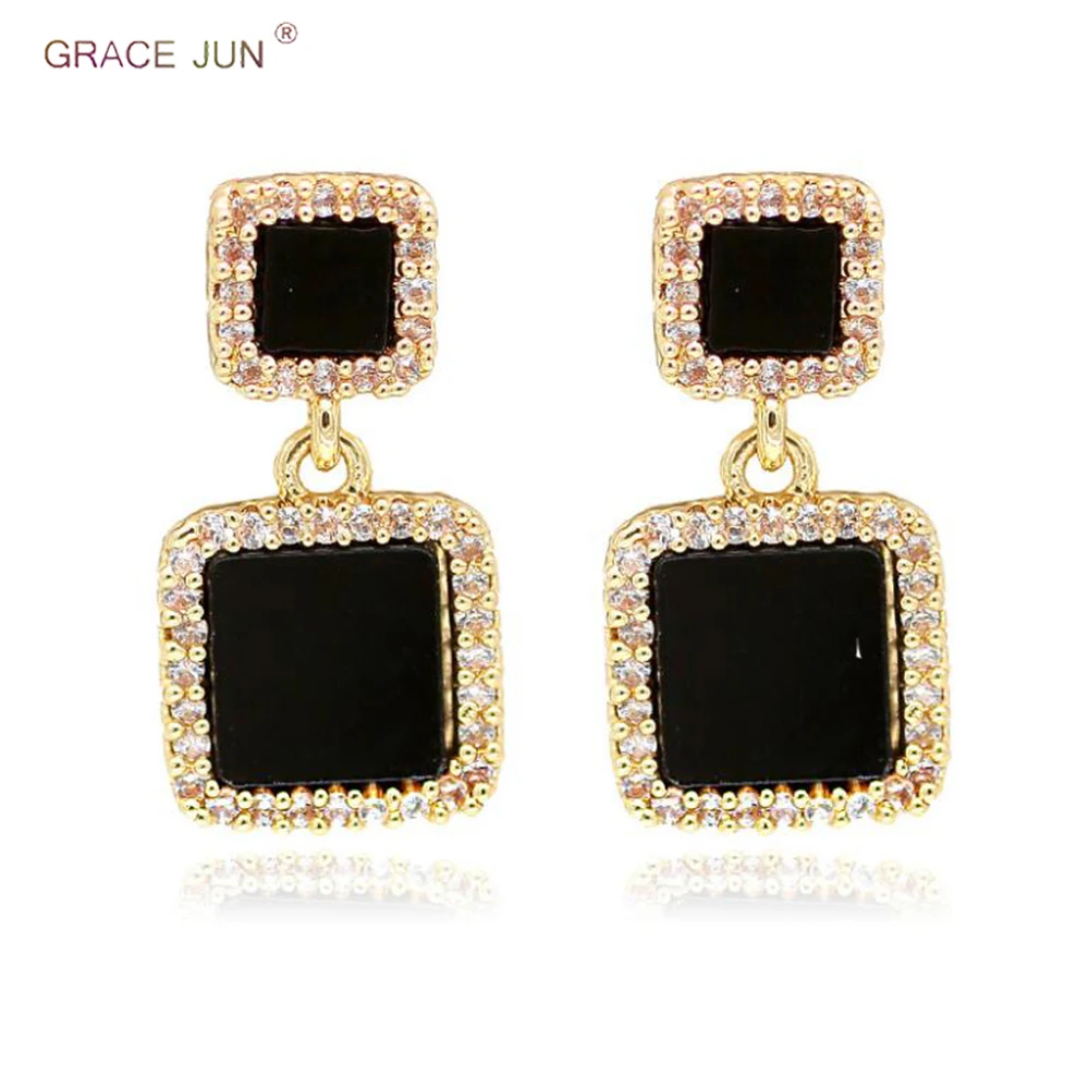 Женские высококачественные черные акриловые серьги клипсы с фианитом