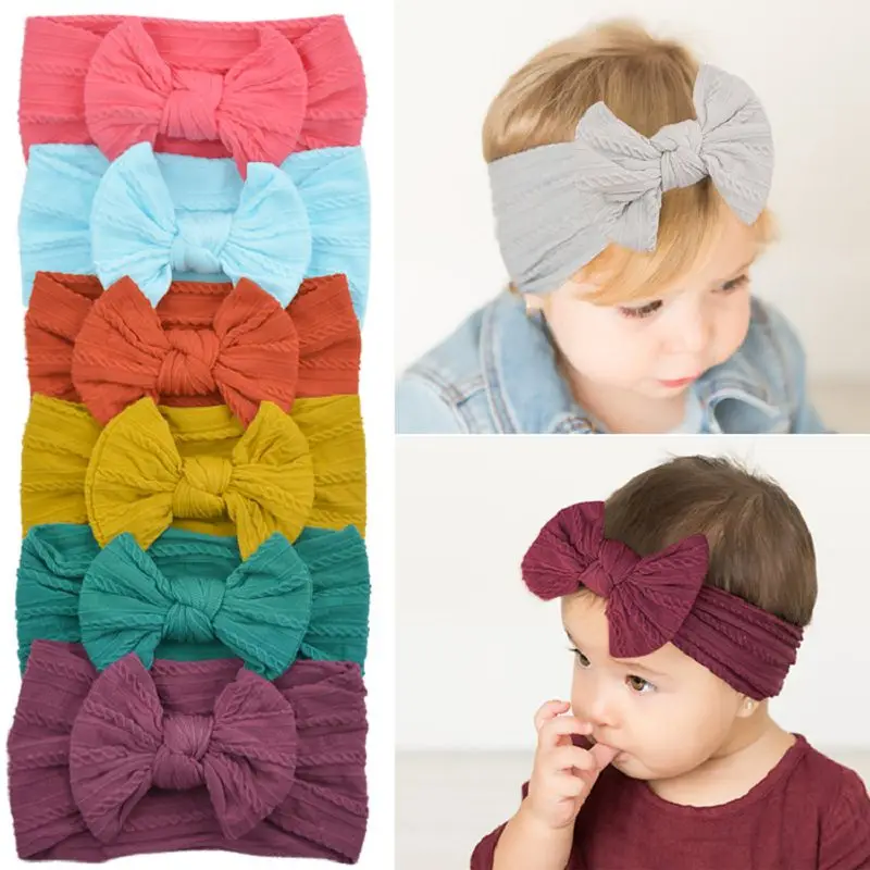 Повязка на голову с бантом для новорожденных эластичный однотонный головной