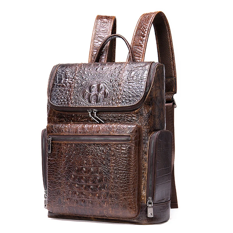 

Luxury Cow Leather Backpack for Men Crocodile Large 14" Laptop Backpacks Men's briefcase Shoulder bags Genuine Leather Rucksack