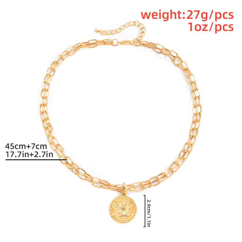 

Ailodo Punk Geometric Portrait Coin Pendant Necklace For Women Multilayer Gold Silver Color Statement Necklace Fashion Jewelry