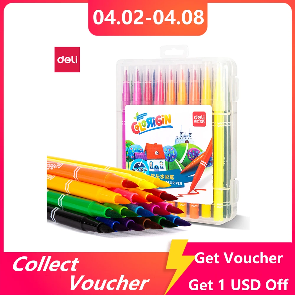

Deli Watercolor Pen Washable Children's Painting Set Brush Marker Watercolor Pen Graffiti Non-toxic Soft Brush Painting Pen Gift
