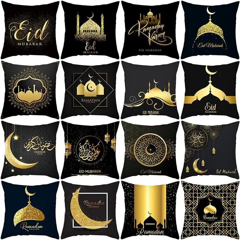 

Eid Mubarak Decorations For Home Cushion Cover Ramadan Kareem Pillowcase Moon Mosque Islamic Home Sofa Decorative Pillow Cover