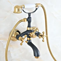black gold color brass bathtub shower faucets set dual handles mixer tap wall mounted bath shower set swivel tub spout zna402